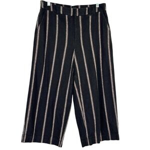 Reitmans Cropped Pants Women's Size 12 Black Tan Striped Linen‎ Blend Wide Leg